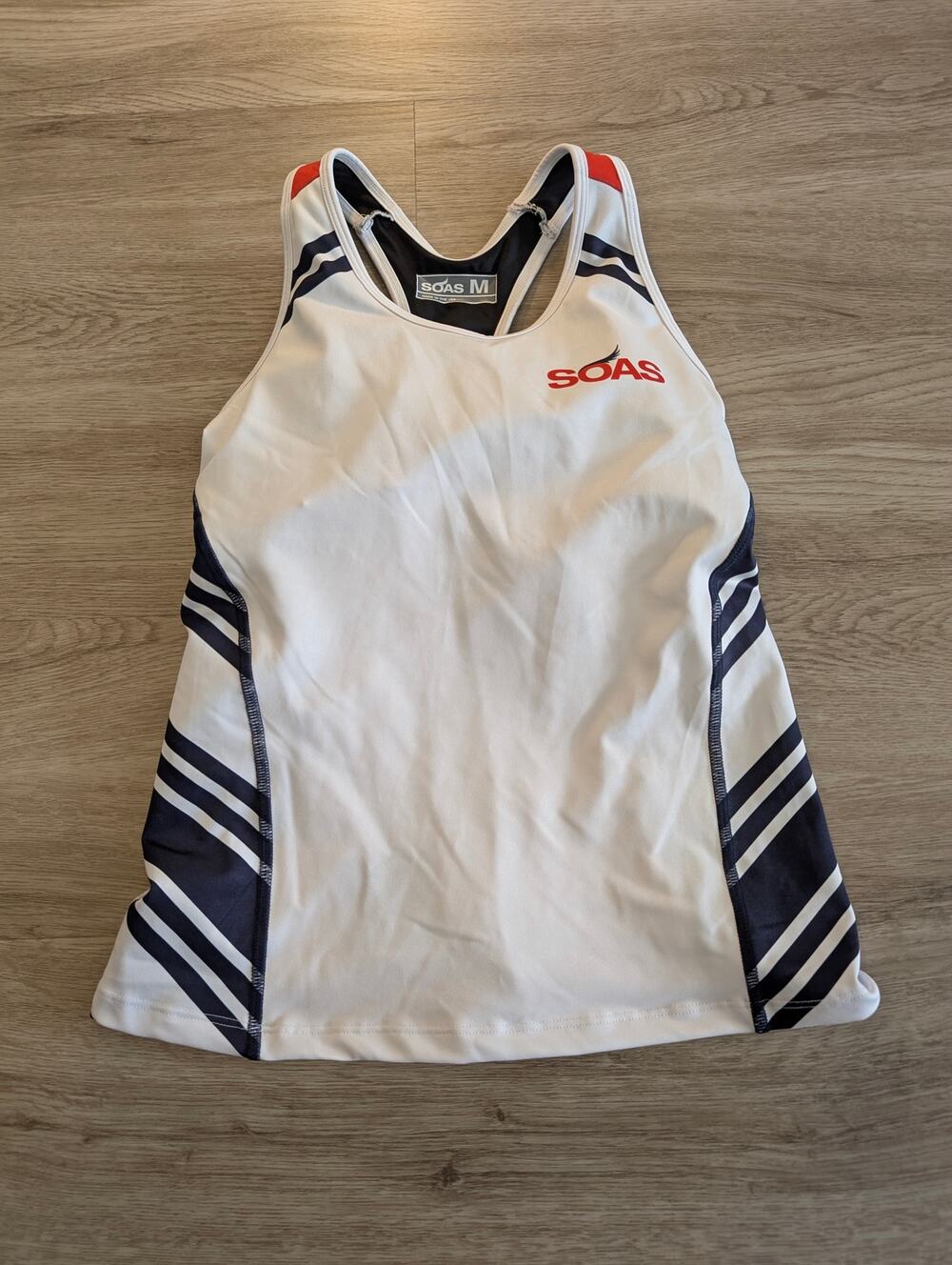 SOAS Racing Triathlon Jersey Womens Medium White Black Striped Run Cycling Tank